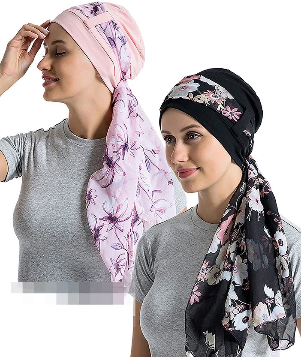 5888 Bamboo Cotton Liner Chemo Headwear Womenwith Silky Scarfs